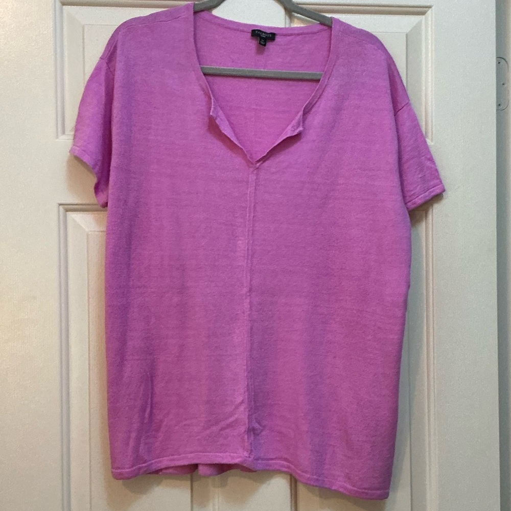 Talbots Relaxed Notch Neck Short Sleeve Tunic Sweater in Pink
